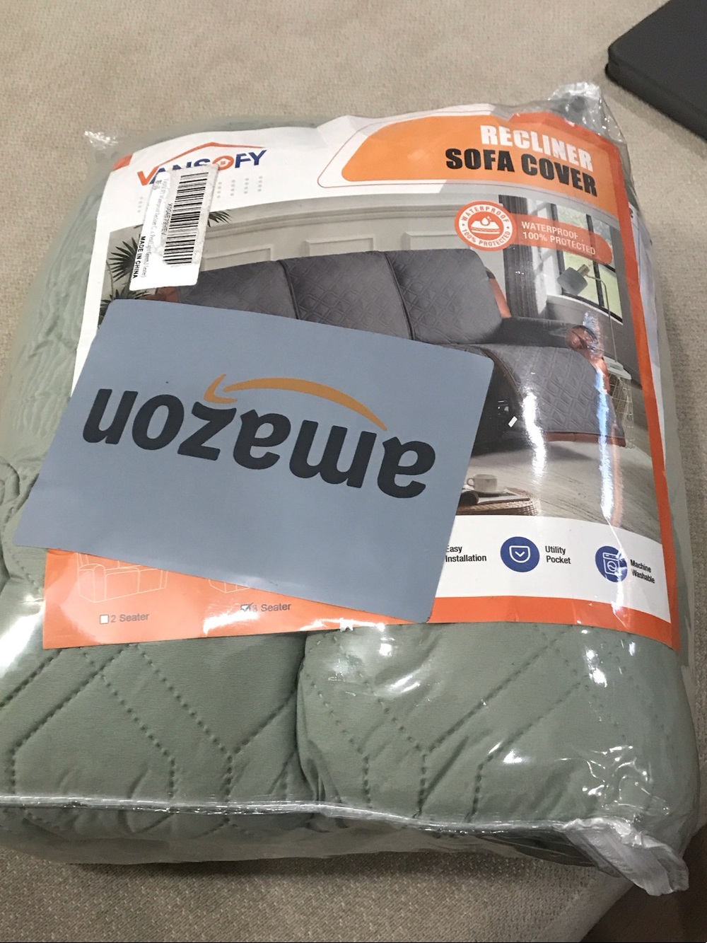 Recliner Sofa Cover by vansofy in Sage Green